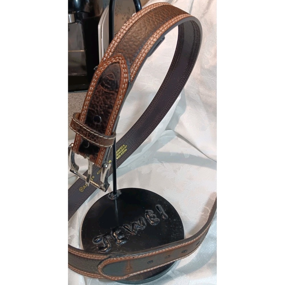 Ariat Men's Diesel Brown Rowdy Leather Belt A10004305 Silver Buckle EUC....READ